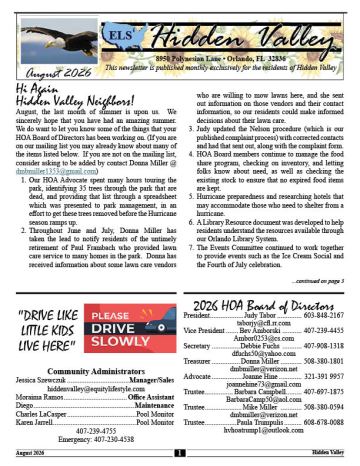 Hidden Valley newsletter cover