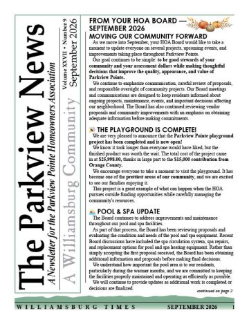 Parkview Pointe Village newsletter cover