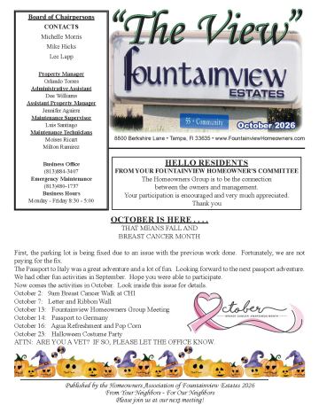 Fountainview Estates newsletter cover