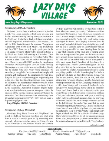 Lazy Days Village newsletter cover