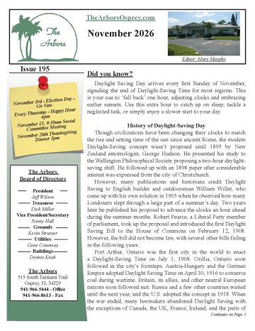 The Arbors newsletter cover